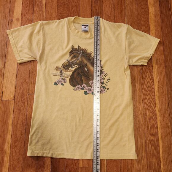 Y2K Vintage Horse+Flowers T-Shirt, Butter Yellow, Western, Cowboycore, Sz S - Picture 7 of 7